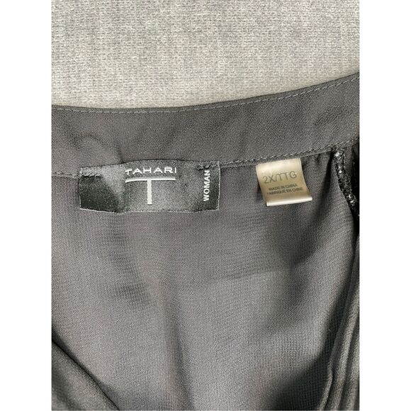 Tahari‎ Pleated Flutter Sleeve Blouse Women 2XL Black Plus Size Work Office Top - Picture 3 of 8